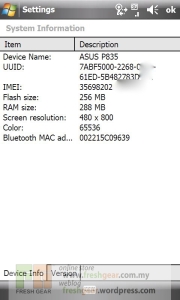 Asus P835 Screenshot - System Info